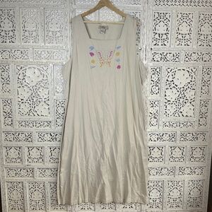 Vintage Linen Blend Beige Butterfly Square Neck Sleeveless Maxi Dress Sz 24W